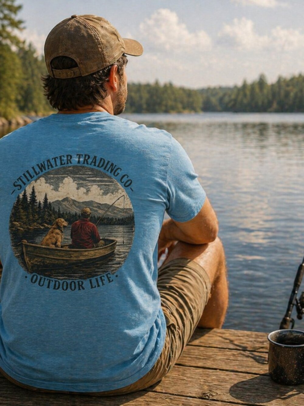 Stillwater Trading Co. Vintage look outdoor fishing dog Tee - Turquoise Size XL